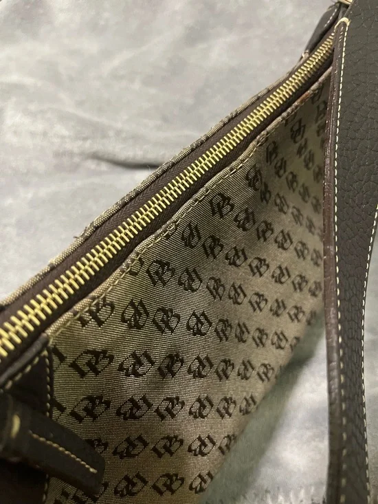 Dooney & Bourke Brown Logo Canvas Shoulder Bag with Dark Brown Trim - Picture 15 of 16